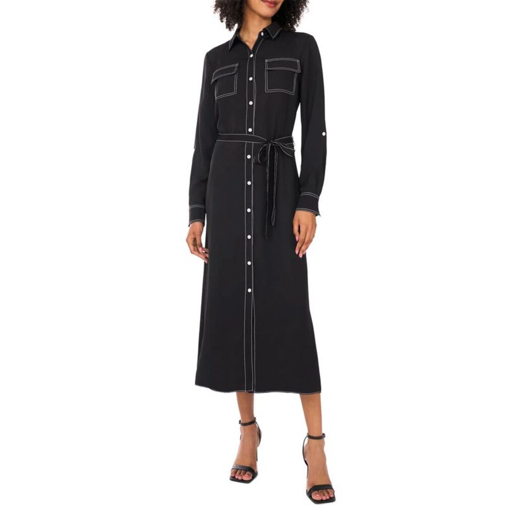 Vince Camuto Womens Contrast-Stitching Shirtdress Medium Rich Black - NWT
